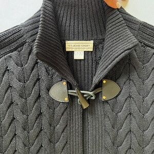 St. John Sport Luxurious Crepe Knit Cape Mock Neck Black Color